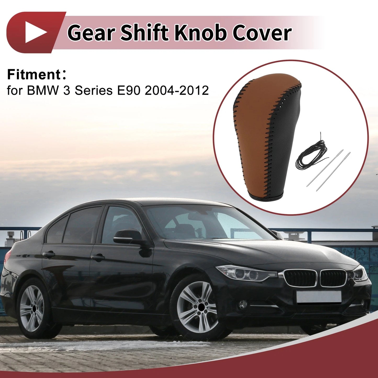 Gear Shift Knob Cover for BMW 3 Series E90 (2004-2012) Black Faux Leather