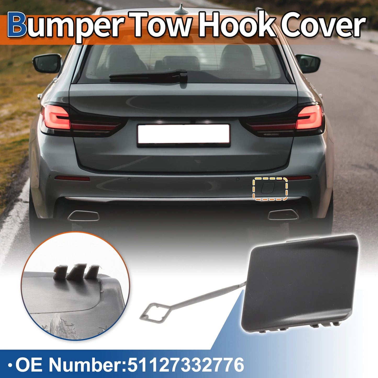 Rear Tow Hook Cover for BMW 5-Series F10 LCI (2014-2017) Unpainted