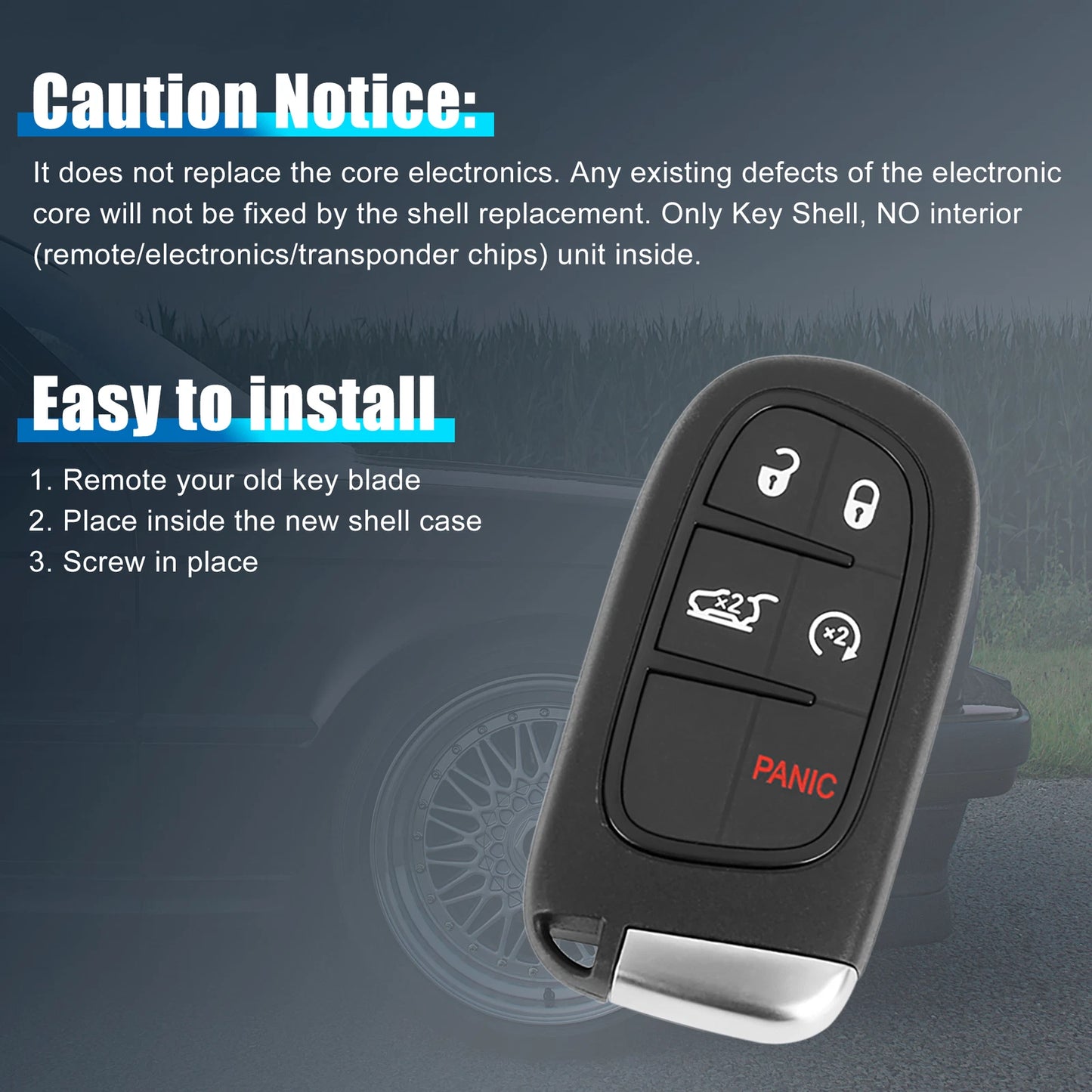 Key Fob Shell Case for Jeep Grand Cherokee (2014-2018)