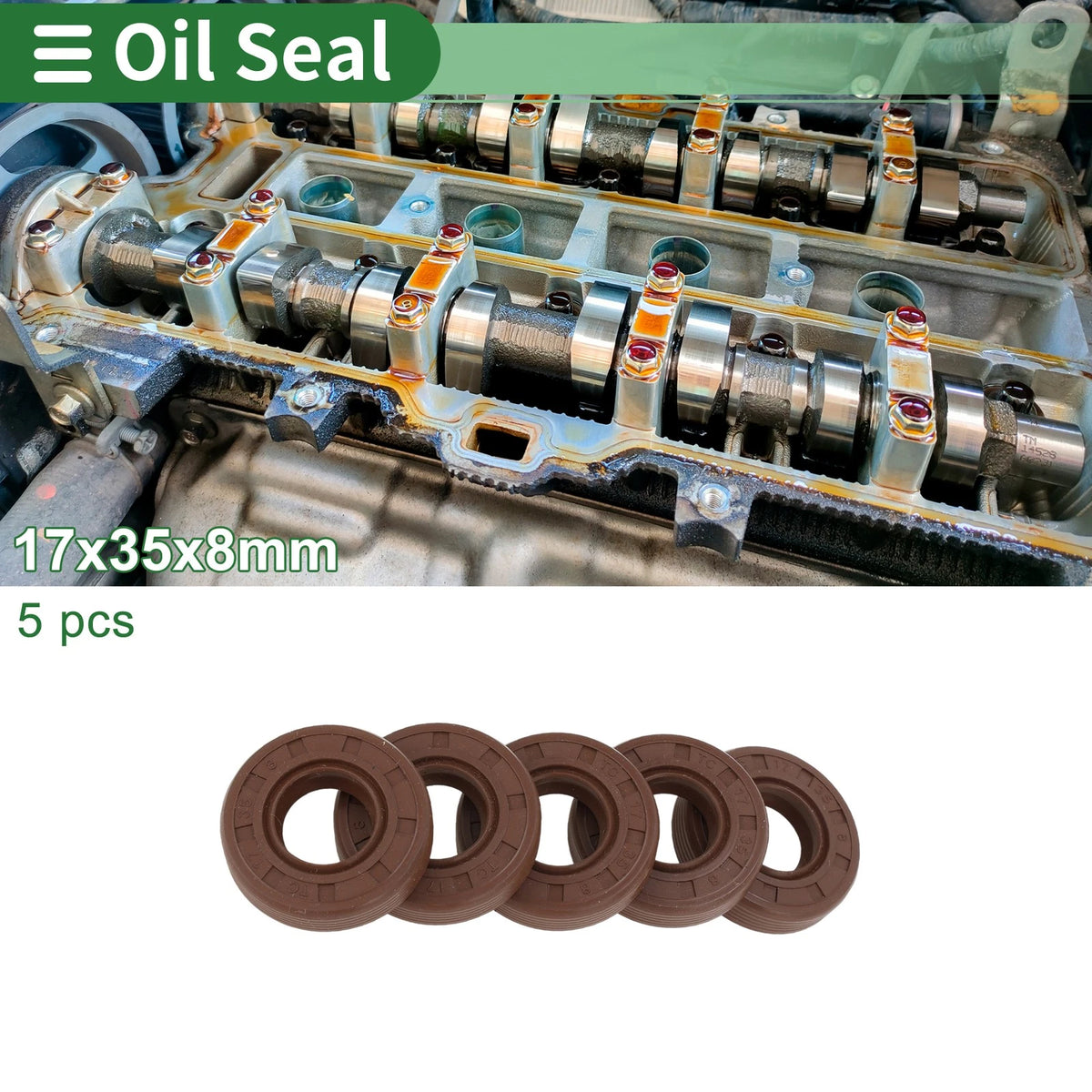Oil Seal 17x35x8mm 5 Pcs Brown FKM Rubber