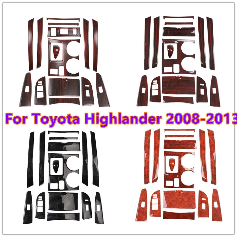 Wood Grain Carbon Console Panel Trim Cover for Toyota Highlander (2008–2013)