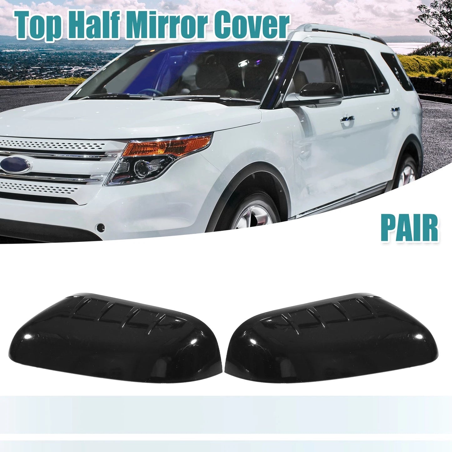 Gloss Black Top Half Mirror Covers  for Ford Explorer (2011-2015)