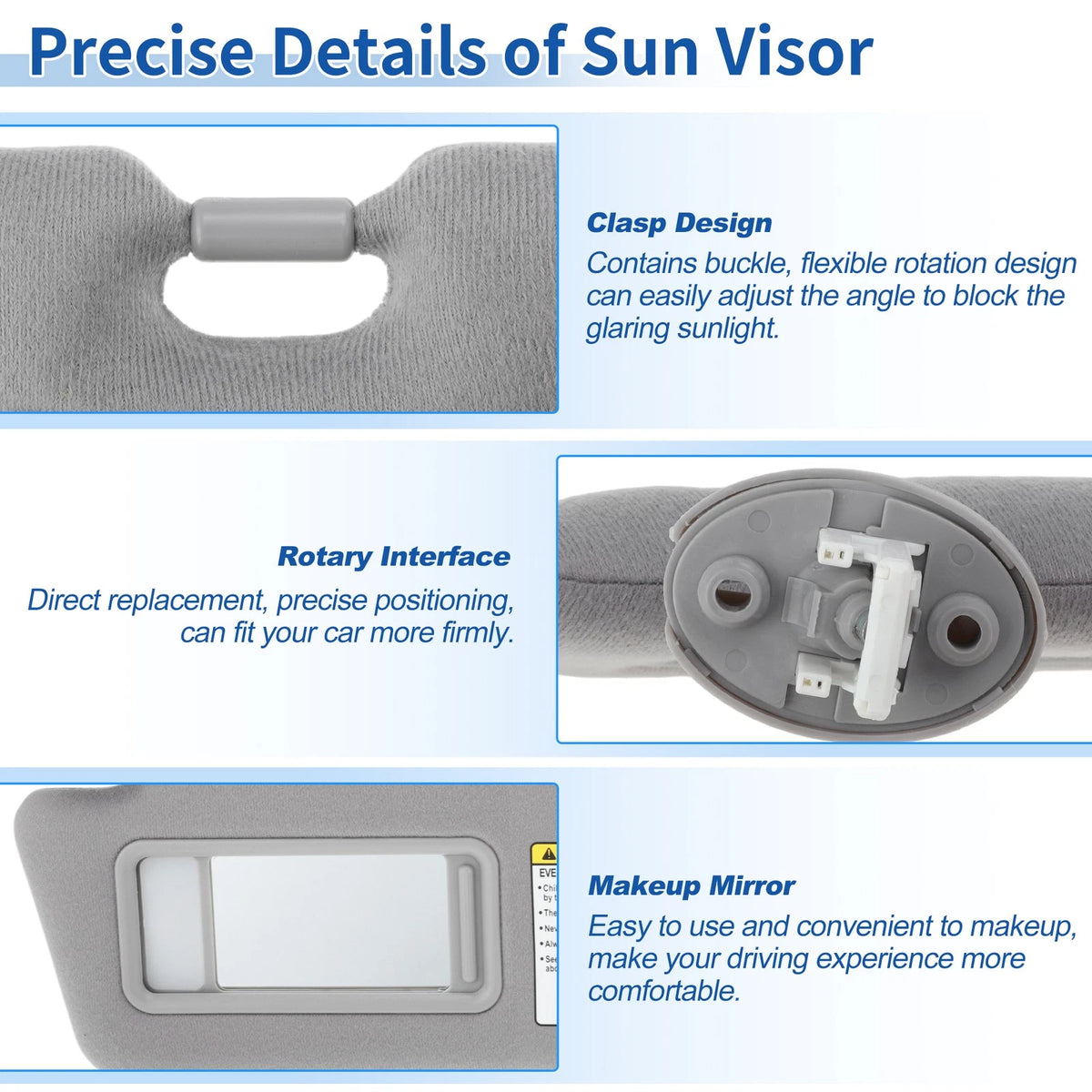Gray Left Sun Visor w/ Vanity Mirror & Light for Toyota Tacoma (2005-2015)