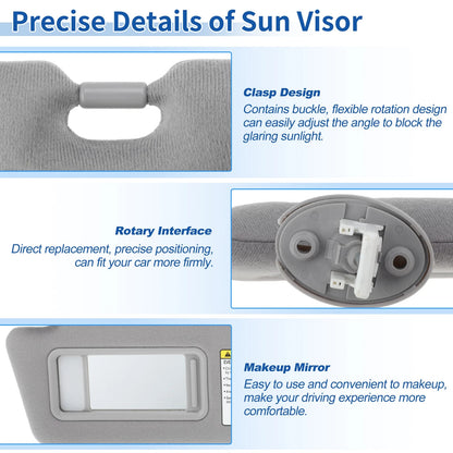 Gray Left Sun Visor w/ Vanity Mirror & Light for Toyota Tacoma (2005-2015)