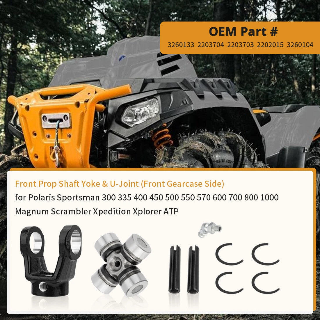 Front Prop Shaft Yoke & U-Joint Kit for Polaris Sportsman 600 700 800 850 1000