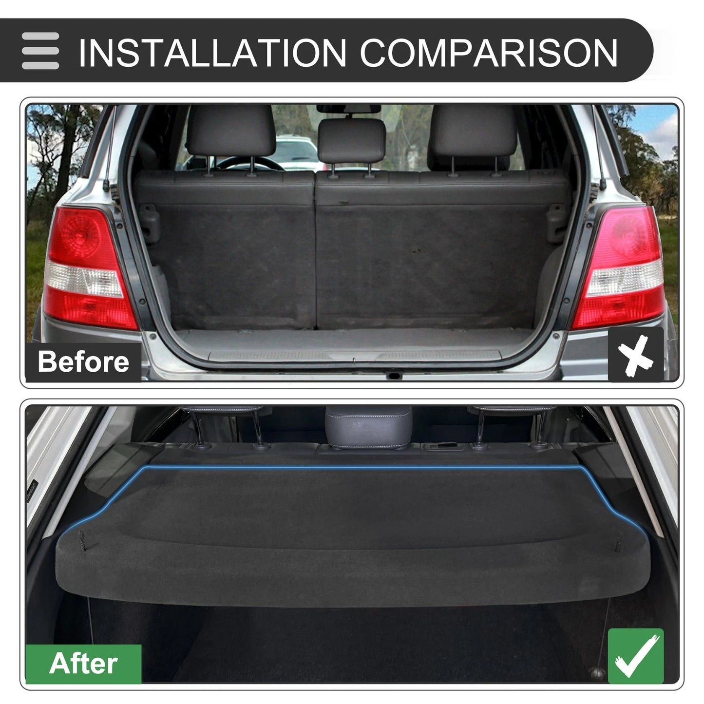 Rear Parcel Shelf Boot Load Cover for Ford Fiesta (2018-2022) Black