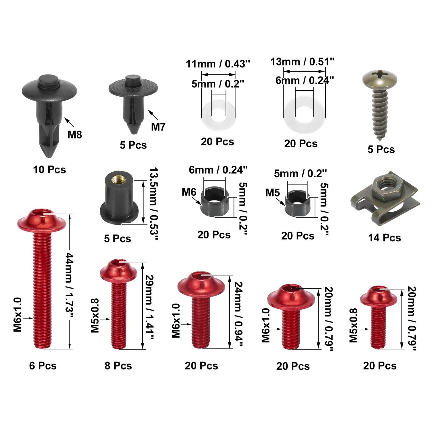 195pcs Fairing Bolts Fastener Red for Kawasaki Yamaha