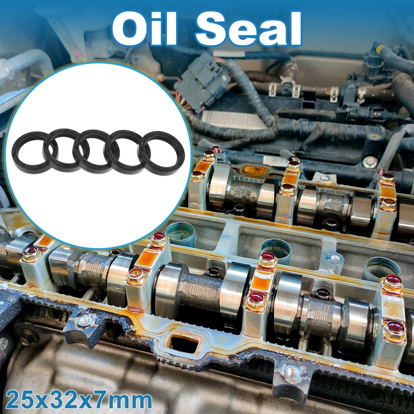 Oil Seal 25x32x7mm Seal Ring Rotary Shaft Seal Nitrile Rubber Black 5 Pcs