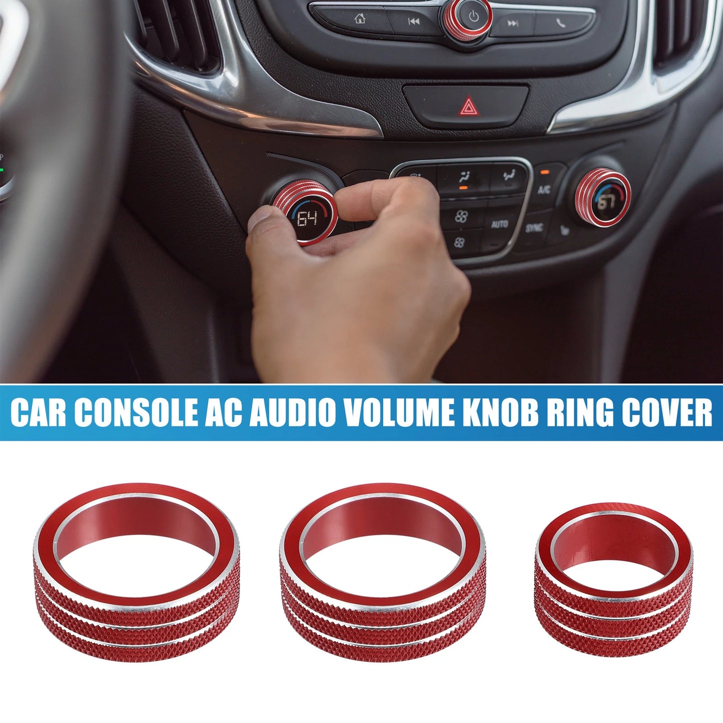 3 x Console Audio Volume Knob Ring Cover for Chevy Malibu (17-22) Red