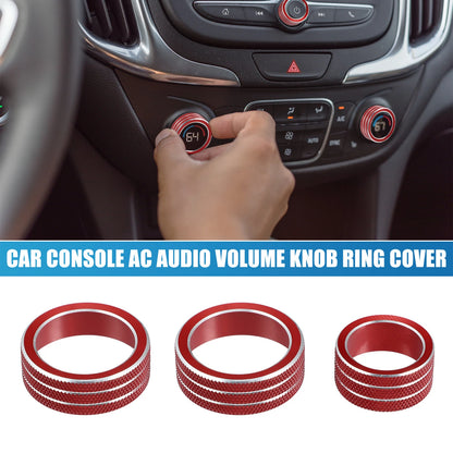 3 x Console Audio Volume Knob Ring Cover for Chevy Malibu (17-22) Red