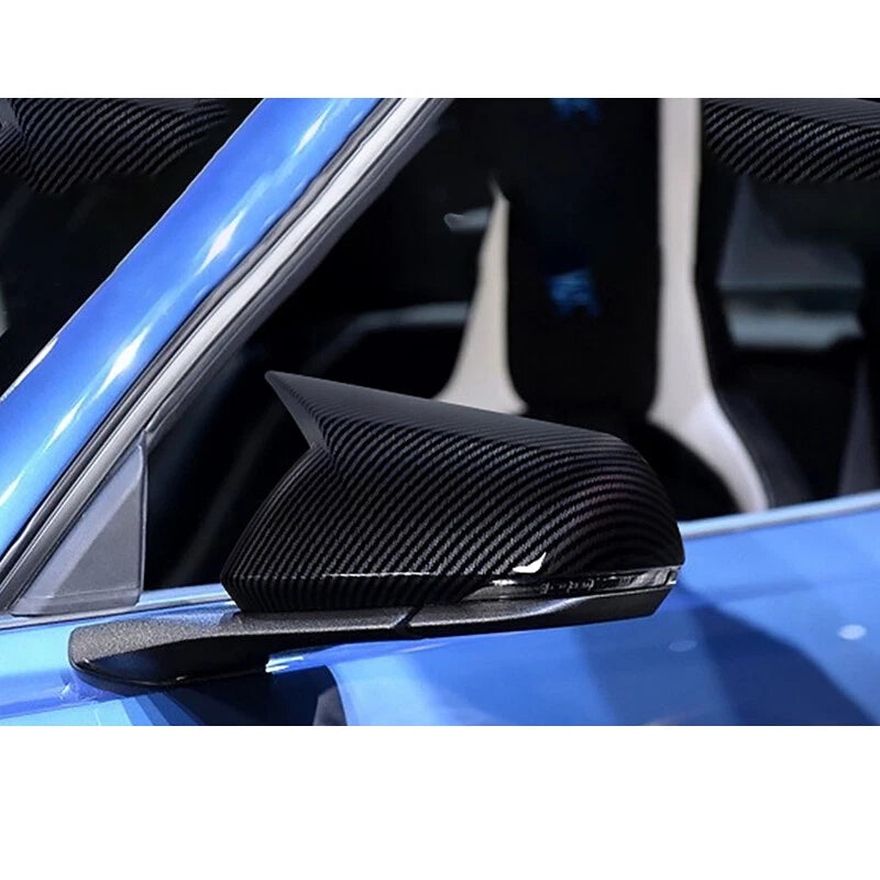 Carbon Style Horn Mirror Cover for 2015-2022 Ford Mustang with LED Signal