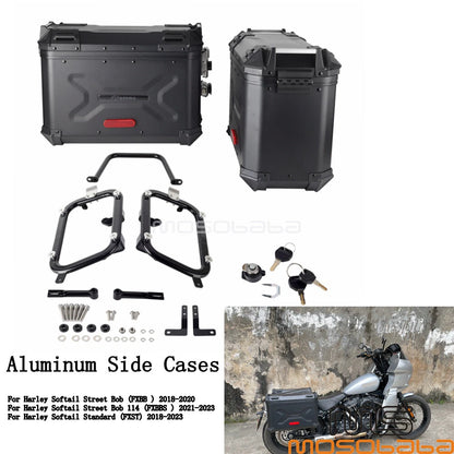 Aluminum Side Cases w/Brackets for Harley Softail FXBB FXBBS FXST (18-23)