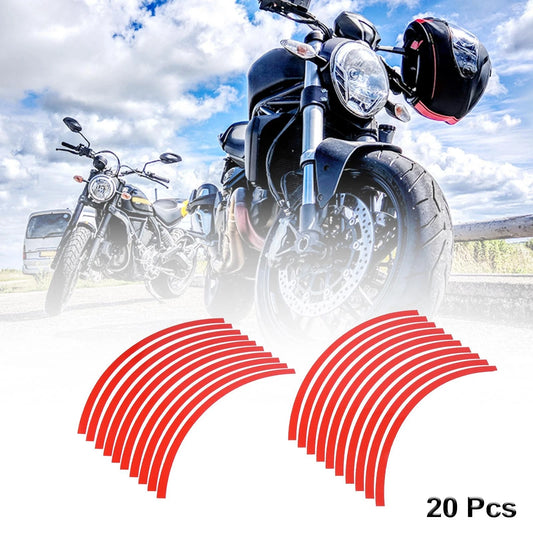20pcs 20in Wheel Rim Sticker Reflective Strips Red for Motorcycle Car Bike