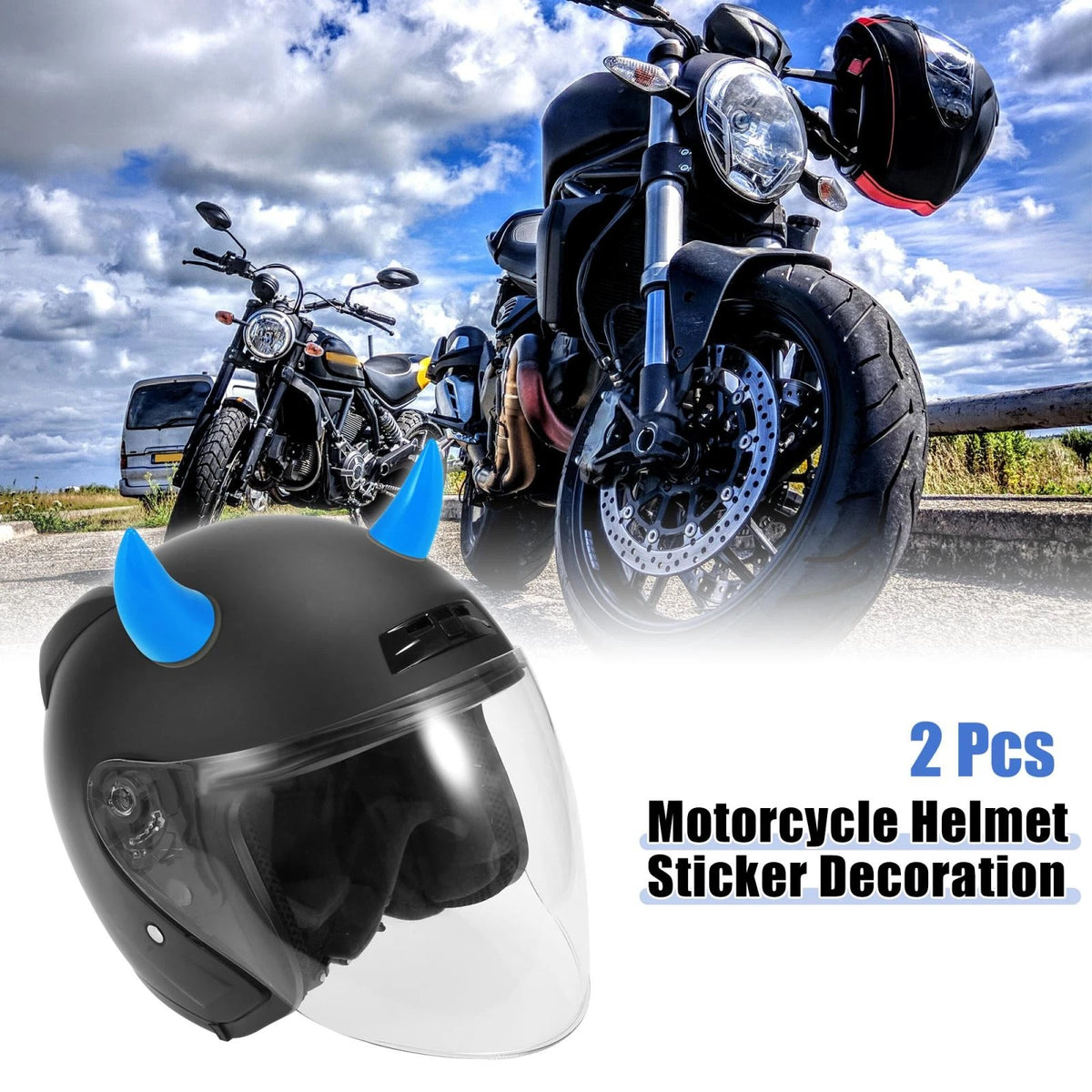 2 x Car Motorcycle Helmet Bull Horn Style Decoration Suction Cup Dark Blue