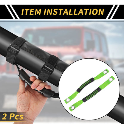 2 x Roll Bar Grab Handles for Jeep Wrangler Roof Rope Handle Green