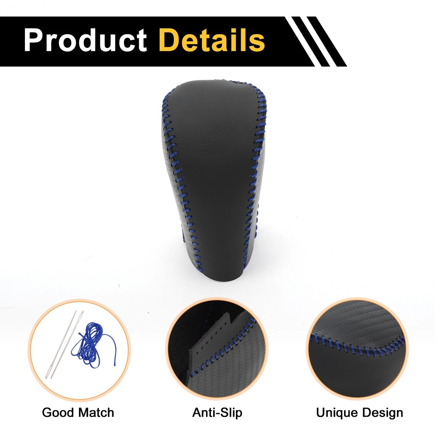 Car Gear Shift Knob Cover 1 Pc for Honda Civic (2016-2021) Black Blue Faux Leather
