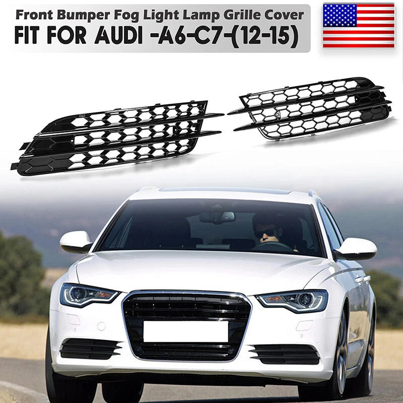 Honeycomb Style Mesh Fog Light Grille Cover for Audi A6 C7 Sedan (2012-2015)