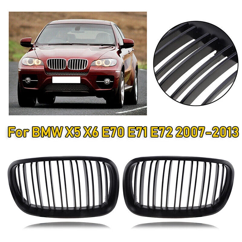 2 x Front Kidney Grilles Matte Black for BMW E70 E71 X5 X6 (2007-2013)