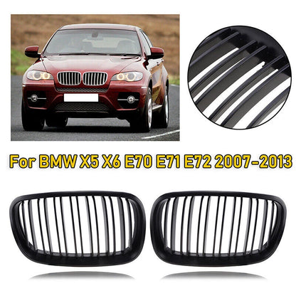 2 x Front Kidney Grilles Matte Black for BMW E70 E71 X5 X6 (2007-2013)