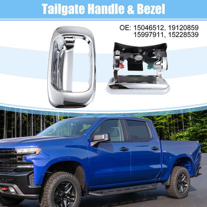 Set Chrome Tailgate Tail Gate Handle & Bezel for Chevrolet & GMC