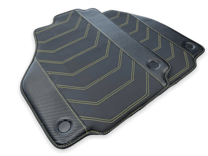 Black Leather Car Mats for Ferrari 458 Spider | AutoWin | Yellow Stitching