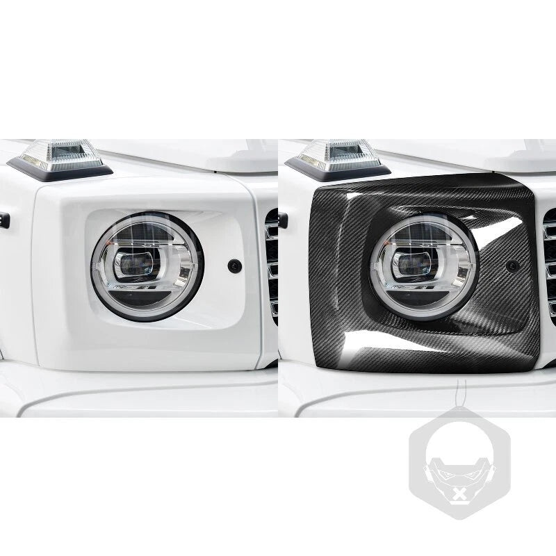 Real Dry Carbon Fiber Headlight Cover Trim for Benz G500 G63 W464 2019-2023