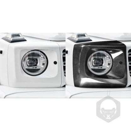 Real Dry Carbon Fiber Headlight Cover Trim for Benz G500 G63 W464 2019-2023