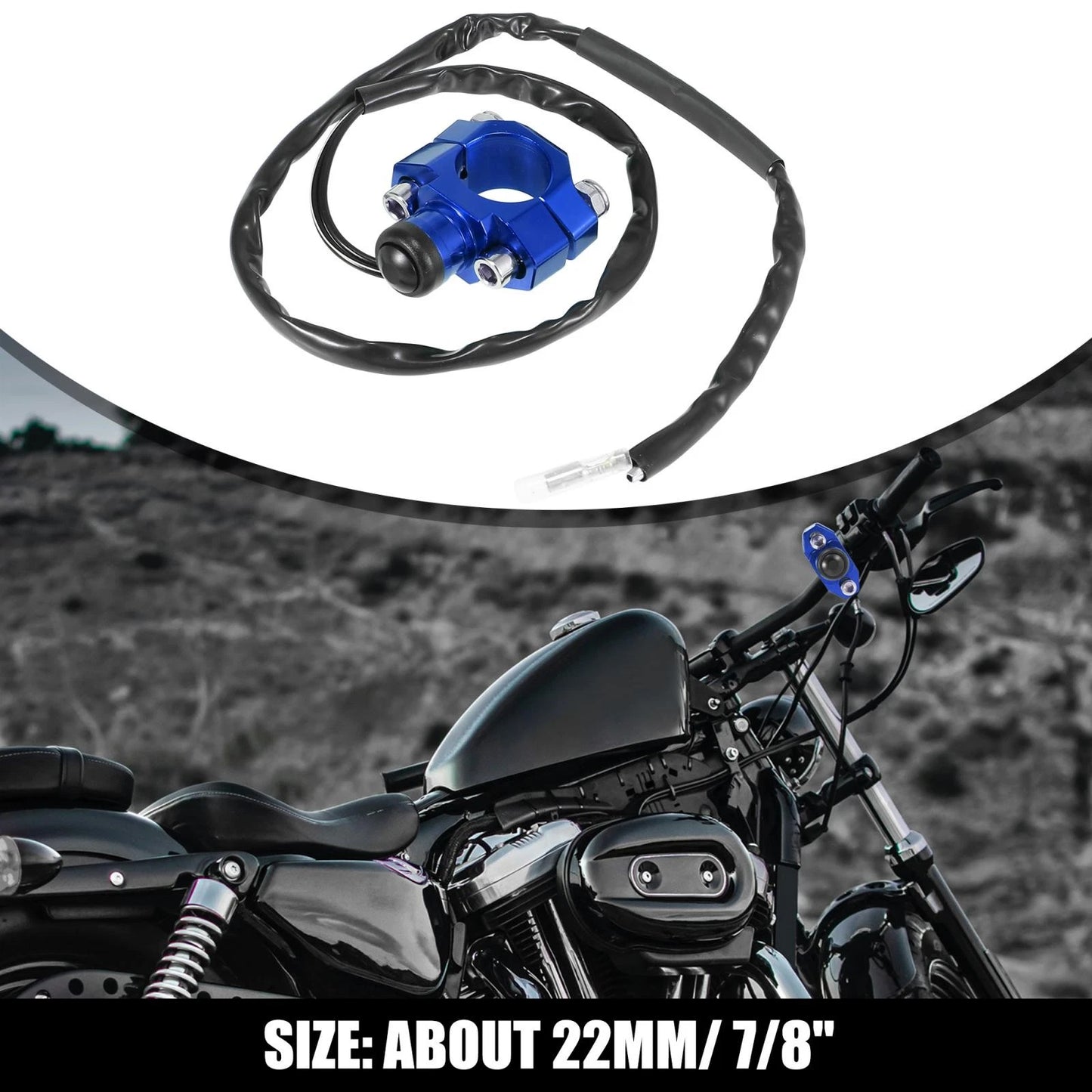 Motorcycle Engine Start Stop Switch w/ Blue Mounting Backplate Black Button