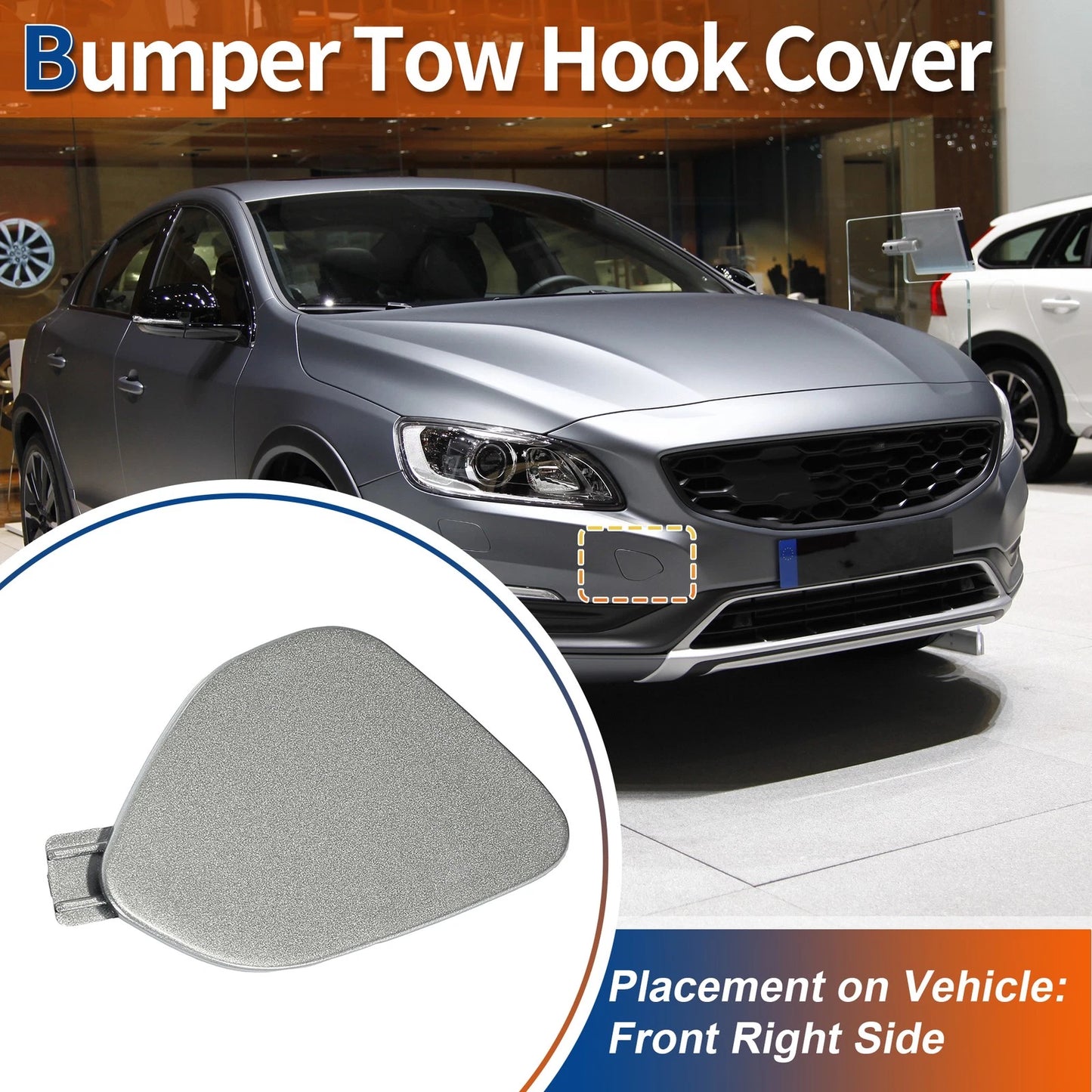 Front Right Tow Hook Cover for Volvo S60 (2014-2016) Gray