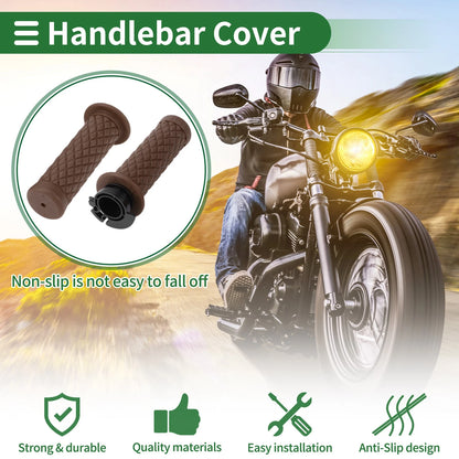 7/8" 22mm Hand Grips Cover Kit Throttle Grips TPU Brown for Motorcycle