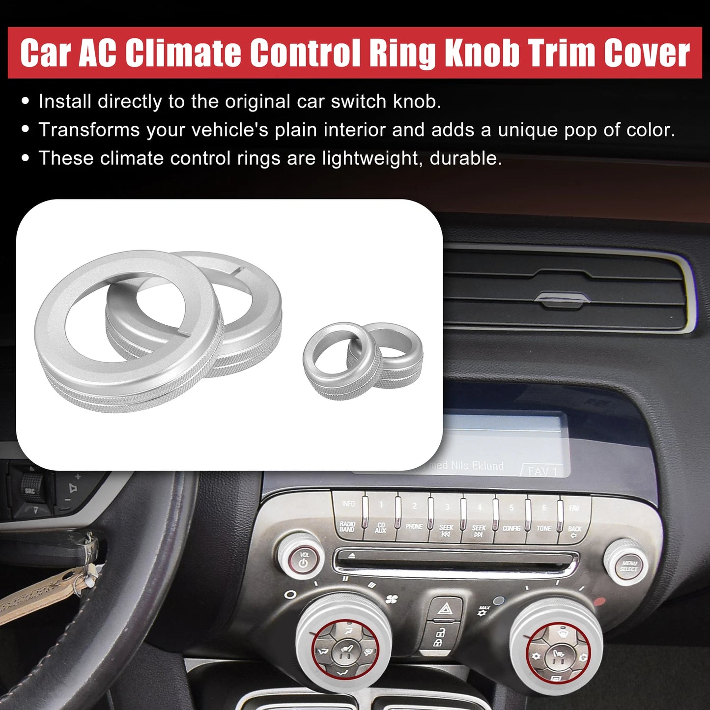 4 x Silver Tone Aluminum Alloy Center Control Ring Knob Cover for Chevrolet