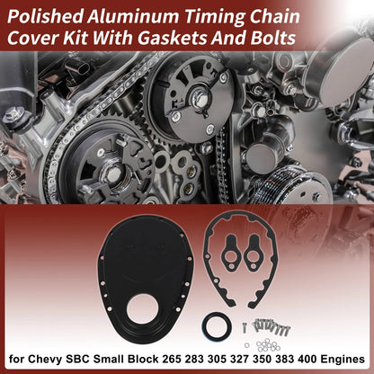 Polished Aluminum Timing Chain Cover Kit With Gaskets And Bolts for Chevy SBC