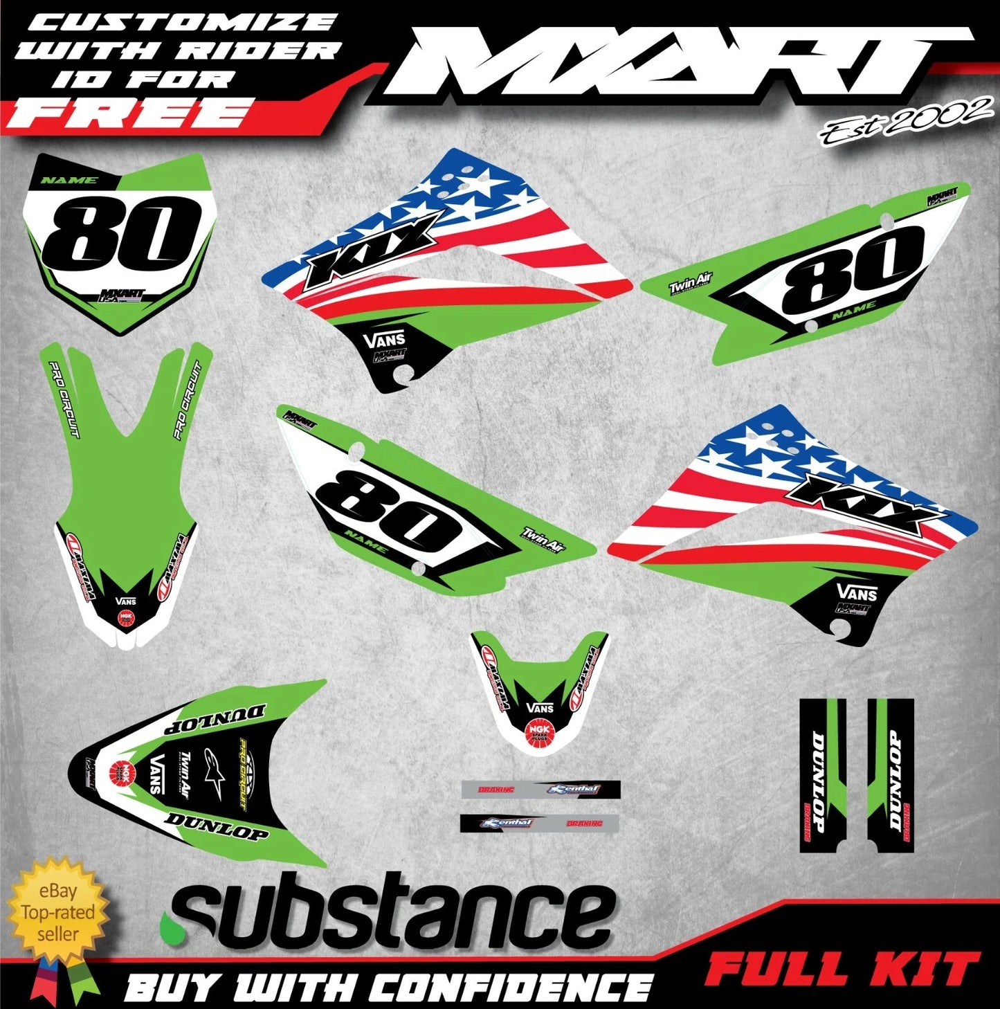 Custom Graphics Kit for Kawasaki KLX 110 (2010-2025) SWAT Style Stickers