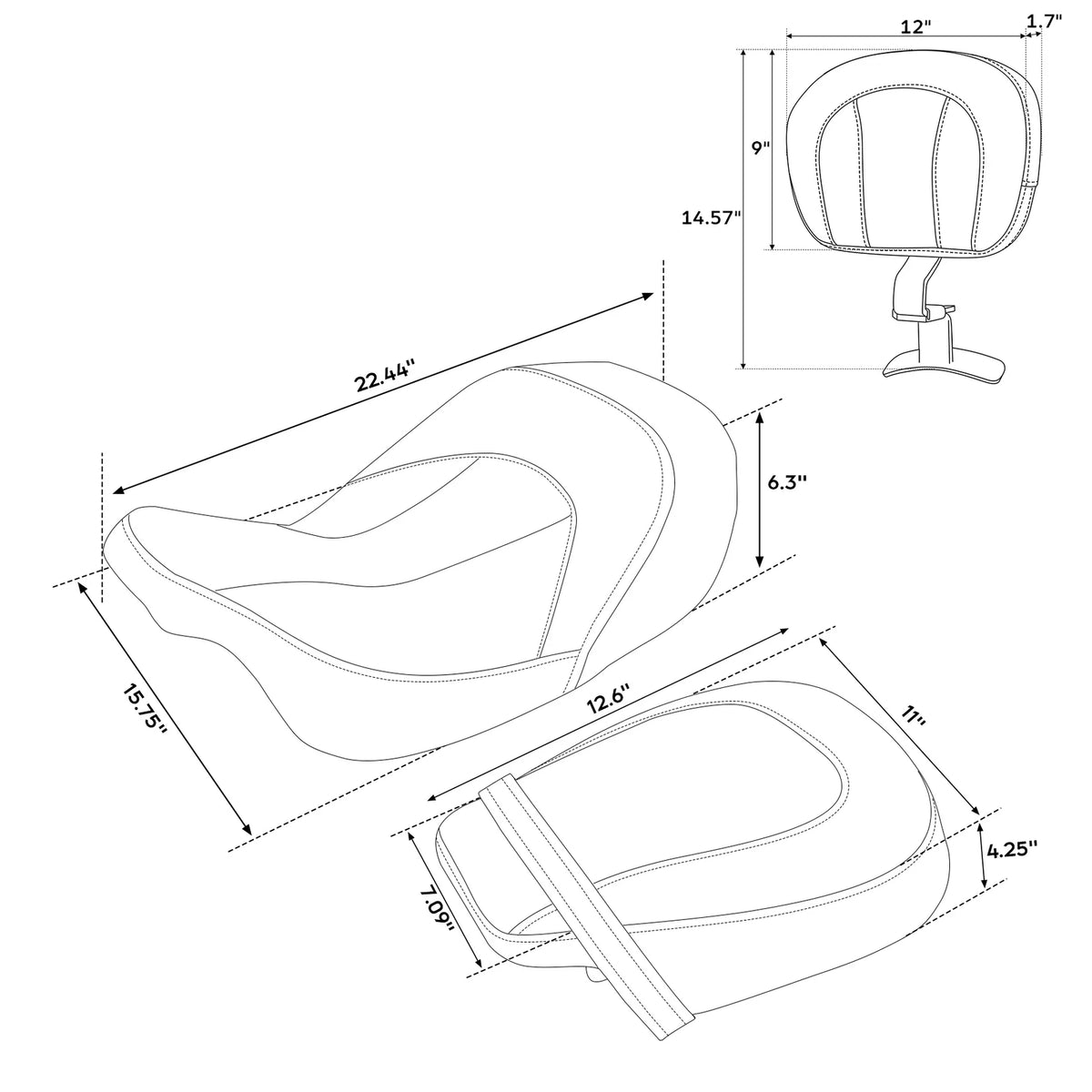 Driver Passenger Seats & Rider Pad for Harley Street Glide (2009-2023)