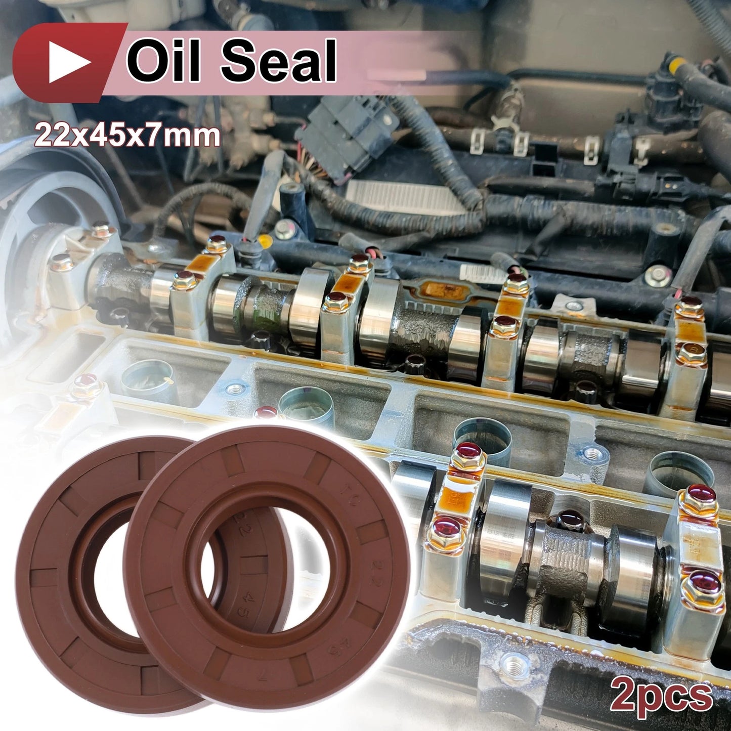 Oil Seal 2 x 22x45x7mm Rotary Shaft Seal FKM Brown for MakeModel