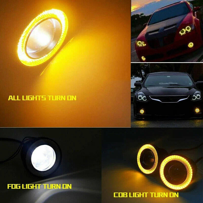2 x 2.5" Round Amber Angel Eye Halo LED Projector Fog Lights for ATV Truck Car