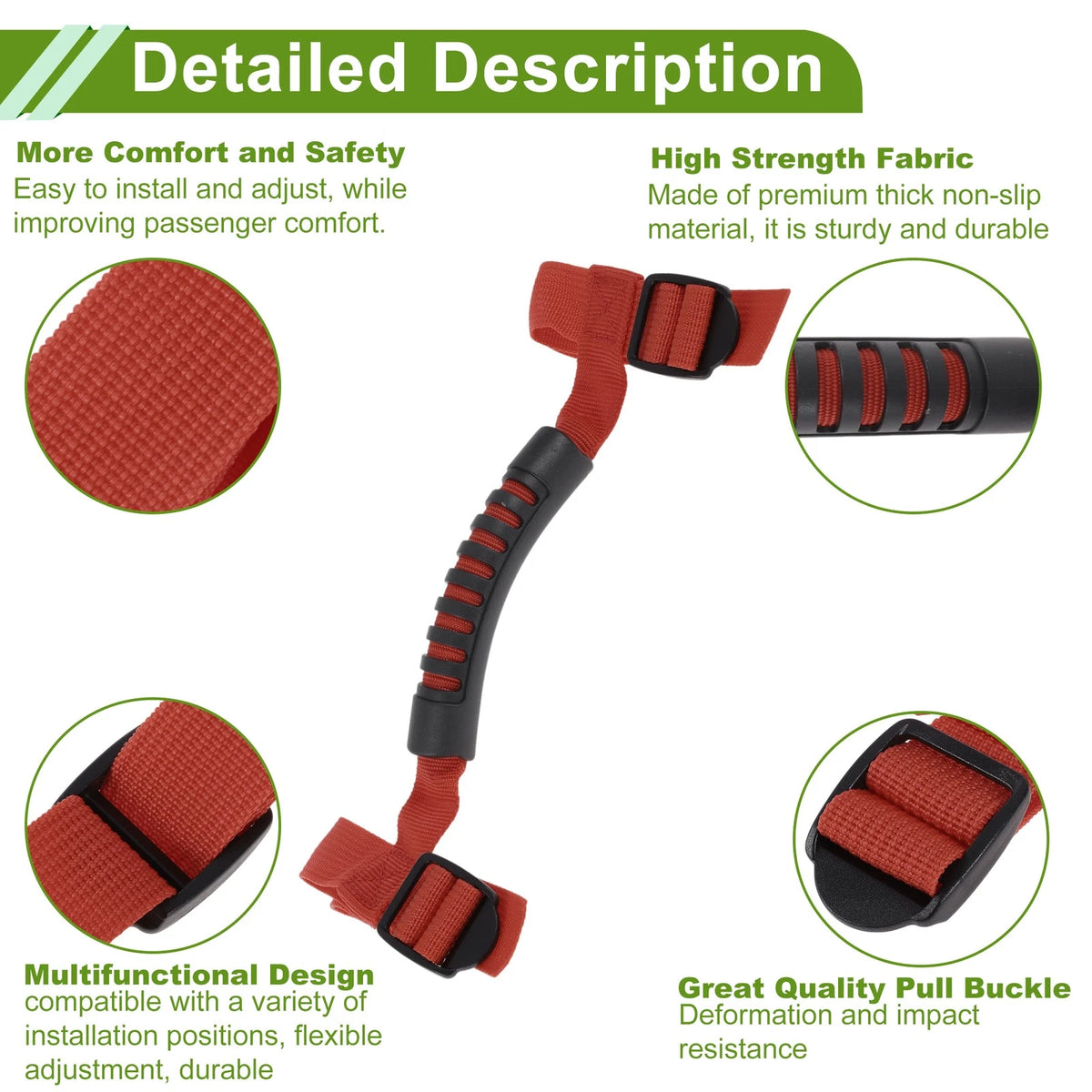 Roll Bar Grab Handles for Jeep Wrangler 1987-2021 - Red 2 x Handles