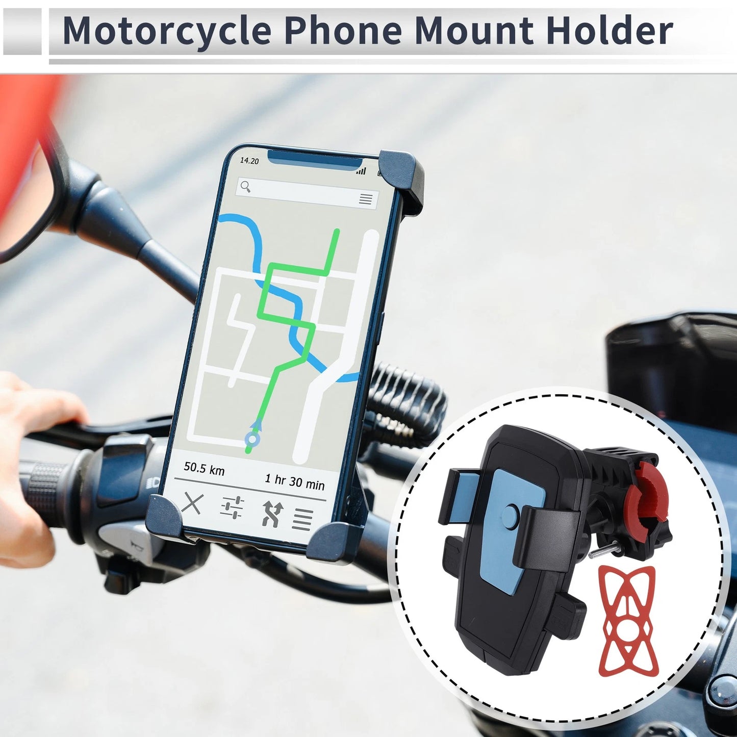 Motorcycle Phone Mount Holder for Handlebar 4.7-7.2 Phones