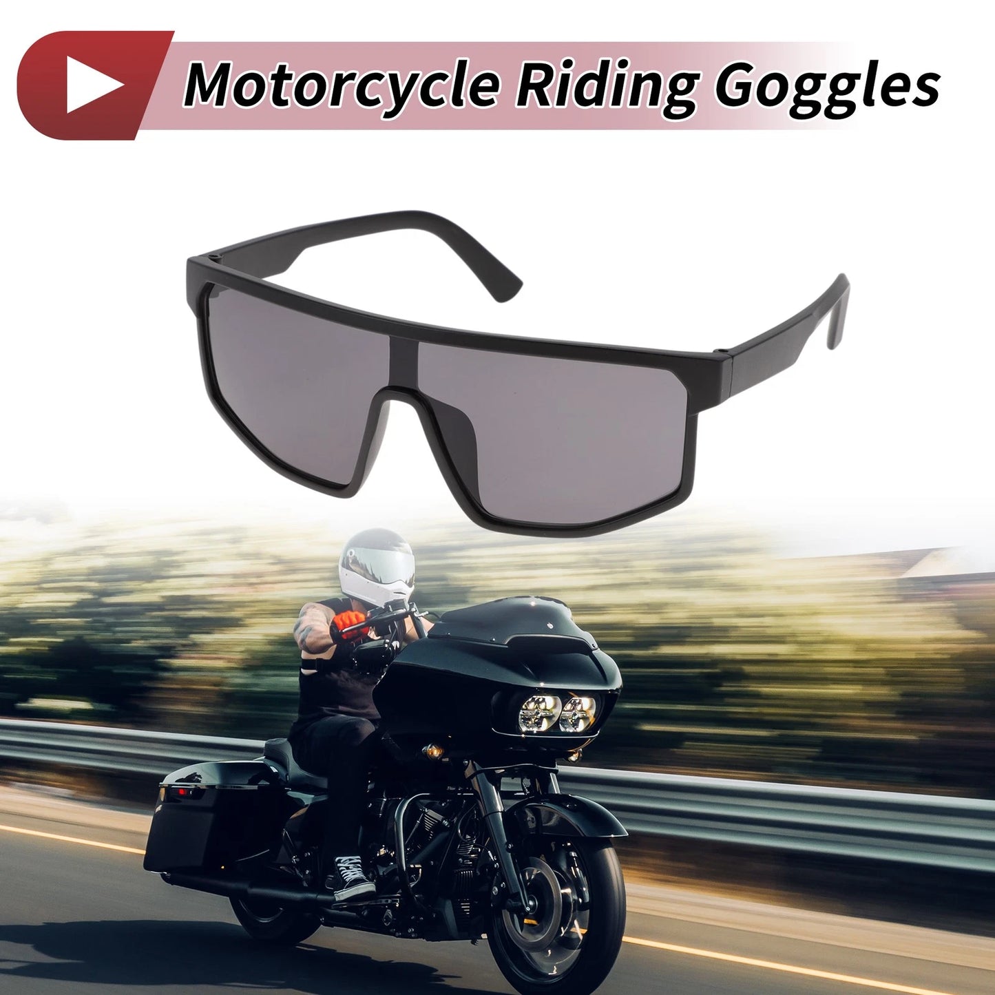 1 x Motorcycle Riding Goggles Dark Gray Lens Black Frame Cycling Sunglasses