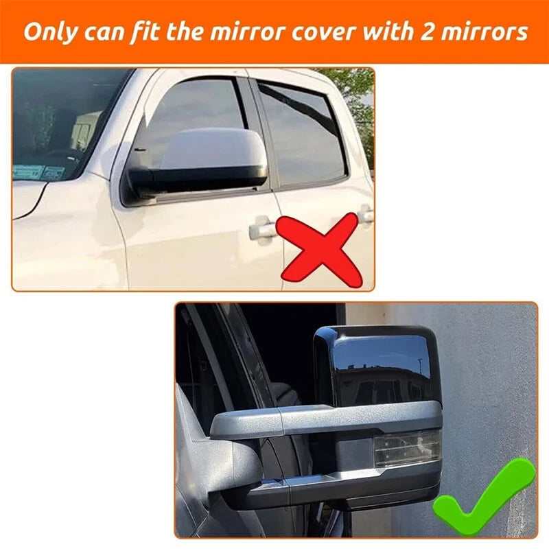 Black Rearview Tow Mirror Cap Cover for Chevy Silverado GMC Sierra (2014-2019)