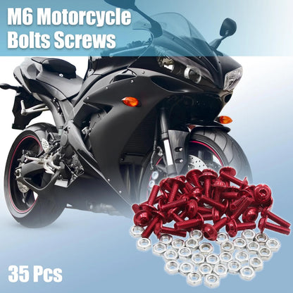 35 x M6 Red Aluminum Alloy Hex Socket Head Bolts Screws Nuts for Motorcycle