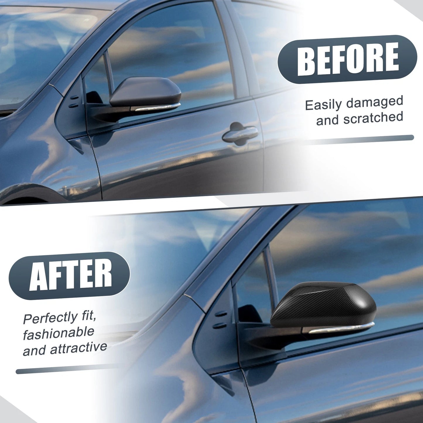 Pair Mirror Cover Overlay CF Pattern for Toyota Prius Prime (2017–2023)