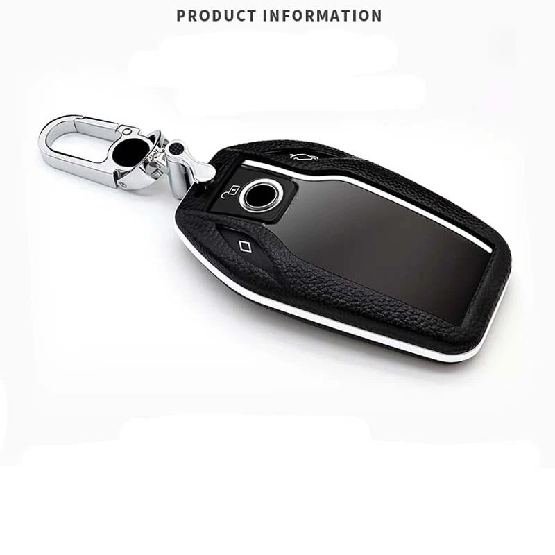 Leather Cover Remote FOB Key Shell Bag w Keychain for BMW 7 Series 740li 750li