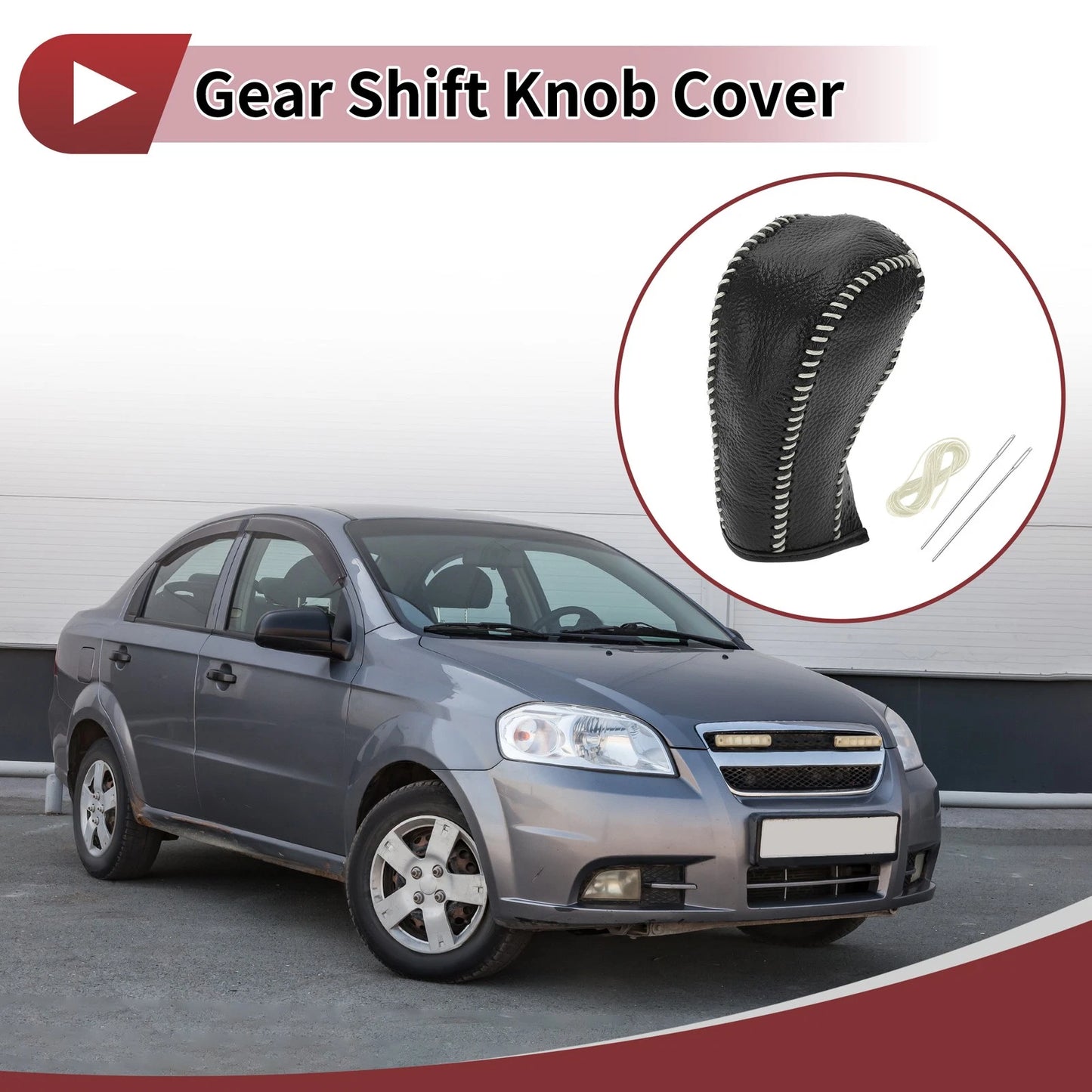 Pebbled Gear Shift Knob Cover Black/Beige Faux Leather for Chevrolet Cruze