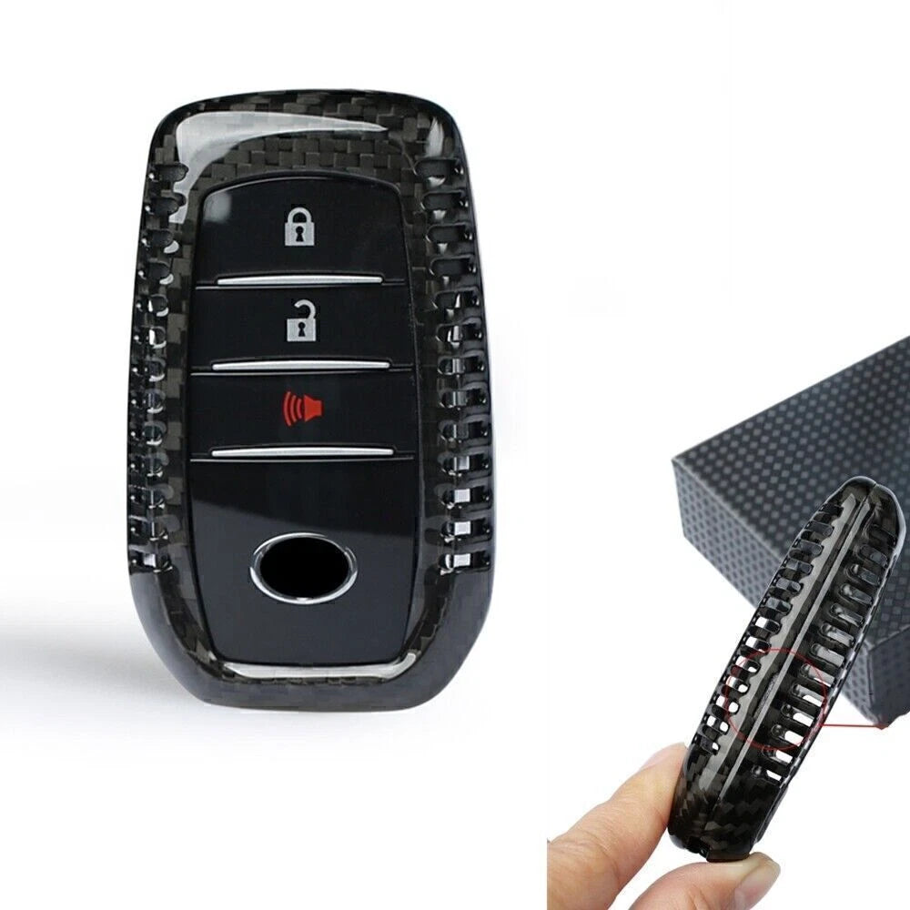 Black Carbon Fiber Key Case Cover for Toyota Alphard RAV4 Hilux (2015-2023)