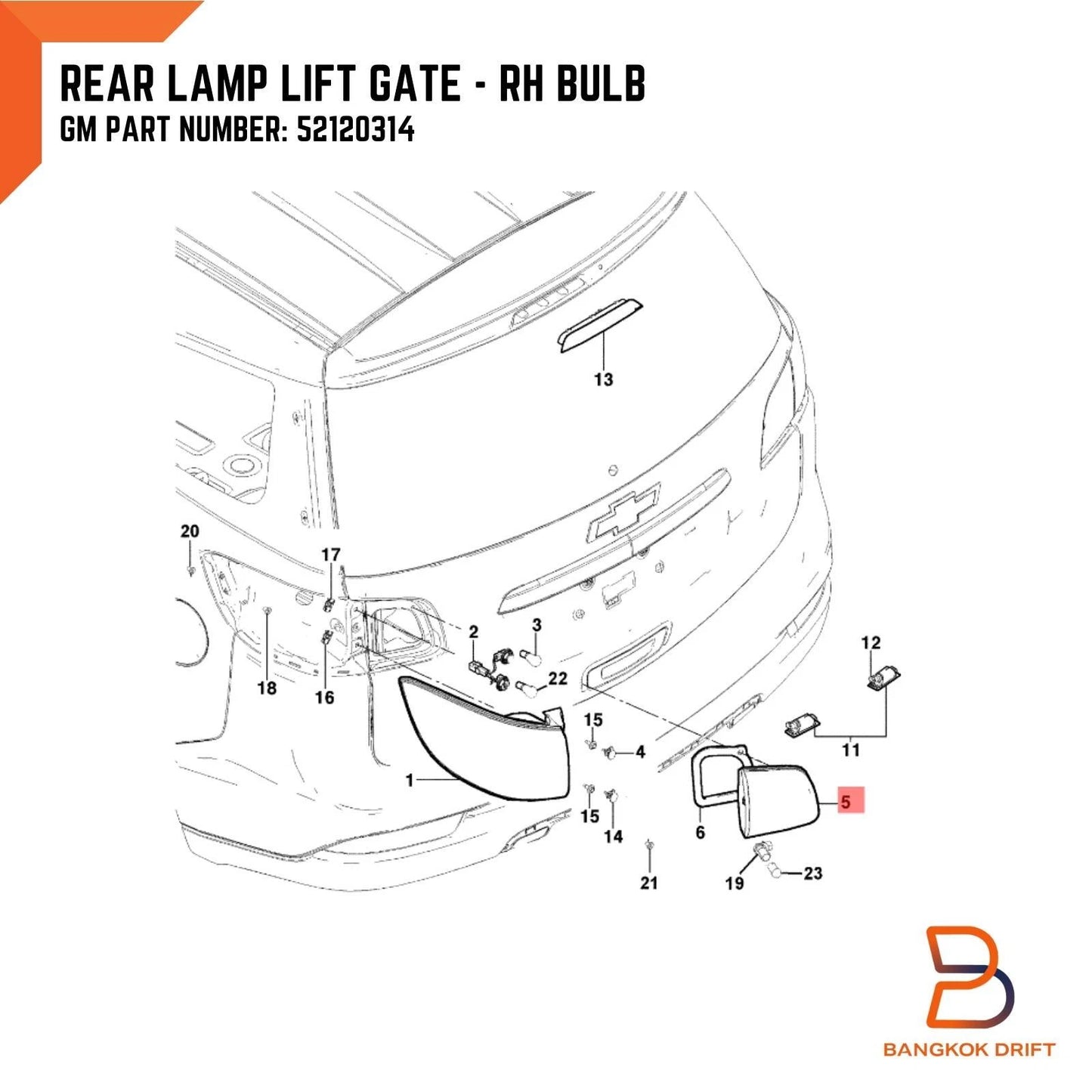 Rear RH Tail Lamp Light for Holden Colorado 7, Trailblazer (2012-2022)