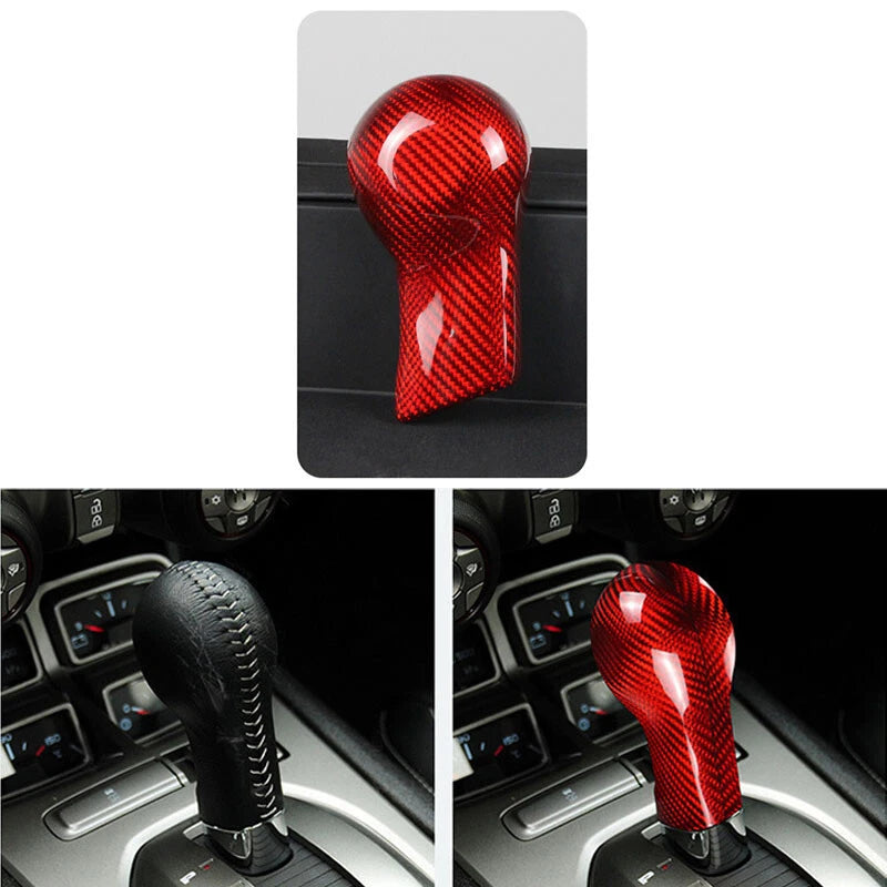 Red Real Carbon Fiber Gear Shift Head Cover Knob Trim fit For Camaro 2010-2015