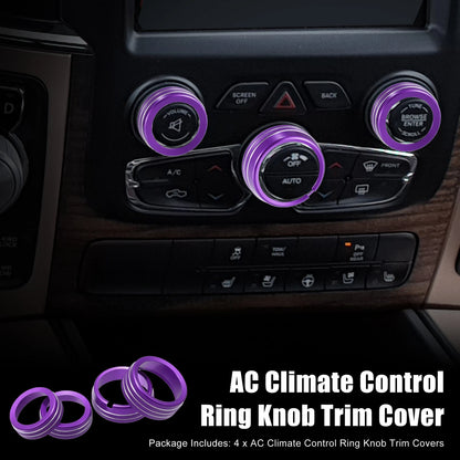 4 x AC Switch Knob Cover Ring Trim for Dodge Ram 1500 Purple