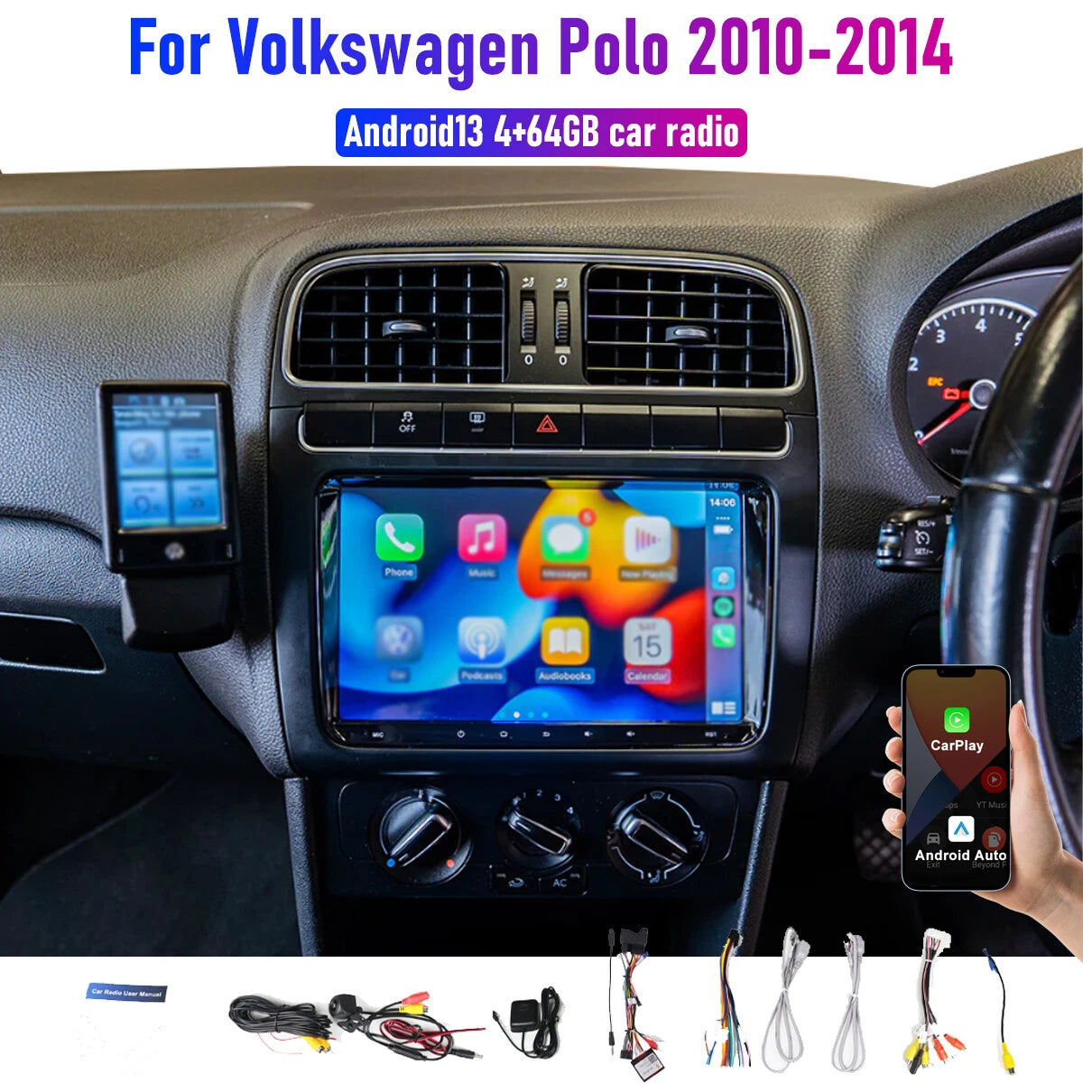 9'' Apple CarPlay Android Auto Head Unit for Volkswagen Polo (2010-2014)