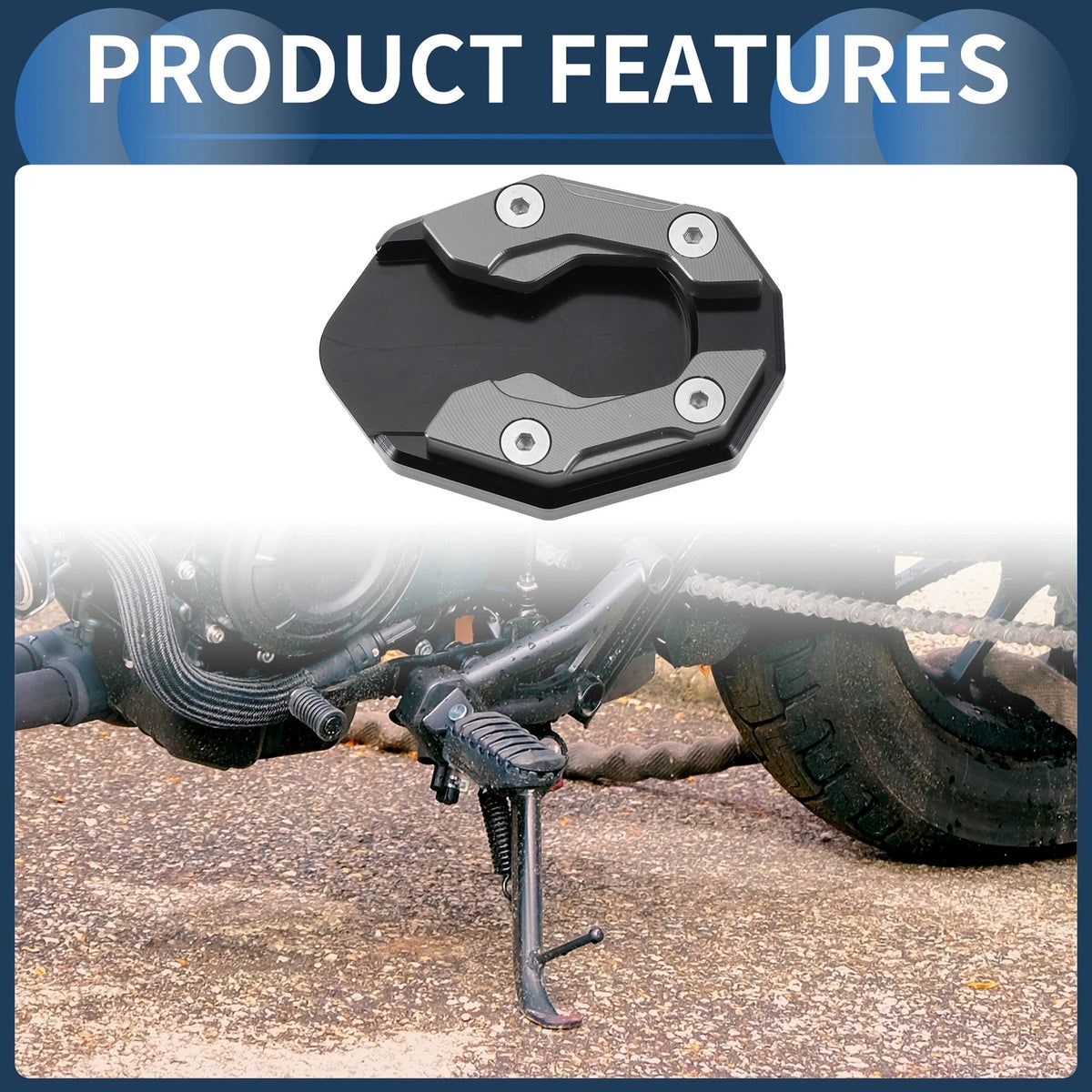 Side Stand Plate Pad with Wrench, Aluminum Alloy Titanium Tone for Motorcycle